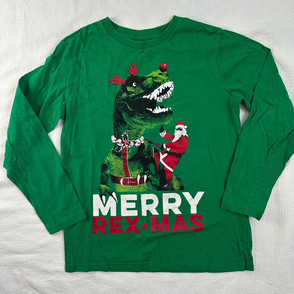 The Children’s Place Green Merry Rex-Mas Dino Christmas Shirt XL 14 Boys
